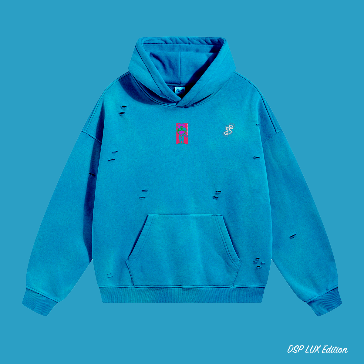 DSP LUX Edition Drop — "Blue Heat" Distressed Hoodie