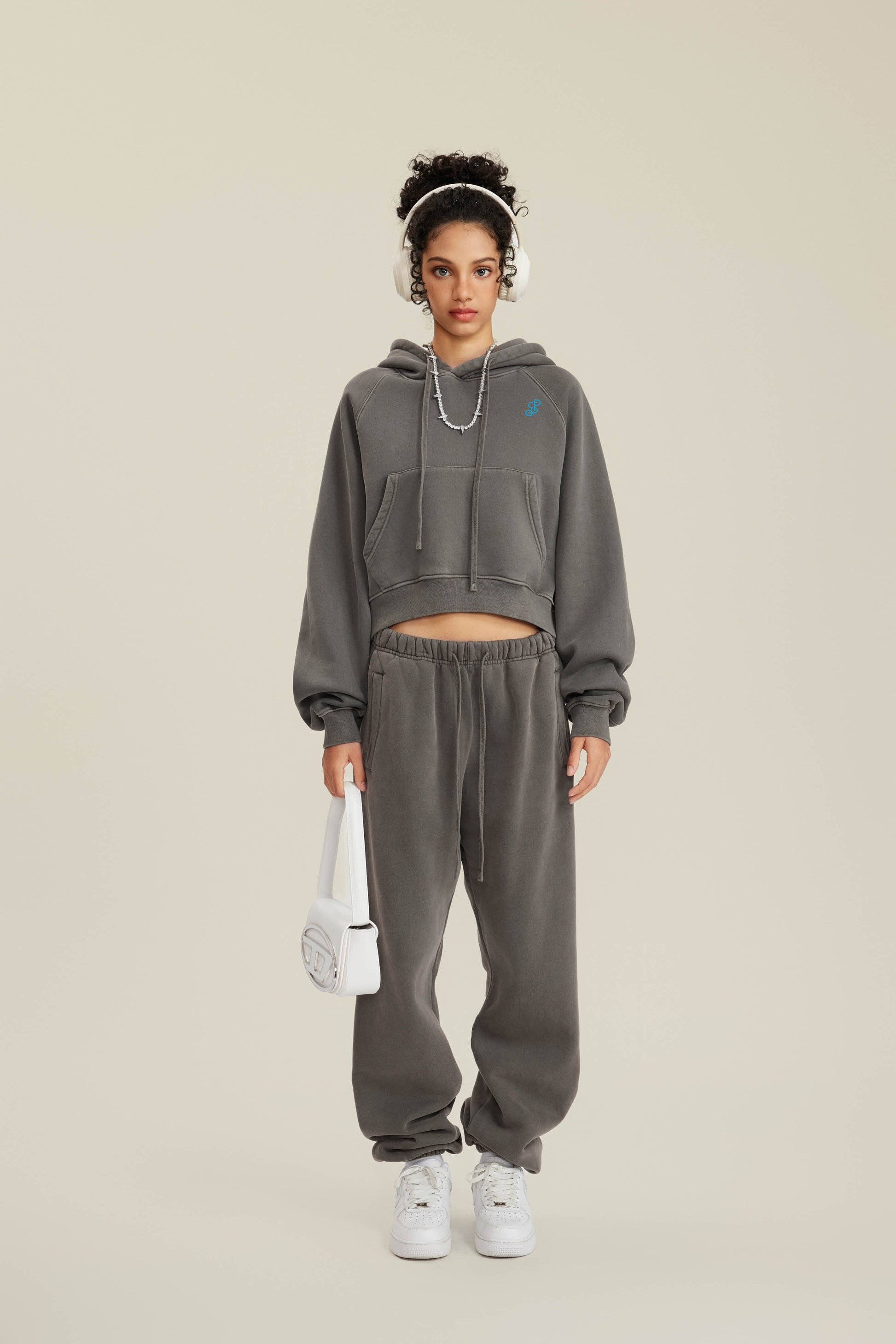DSP-Luxe Cropped Hoodie – Graphite Grey